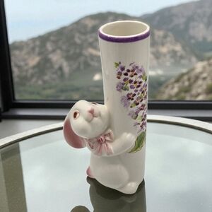 Vintage Albert Weiss Brazil Bunny Vase Pink and Purple Accents FTD Flower Bud